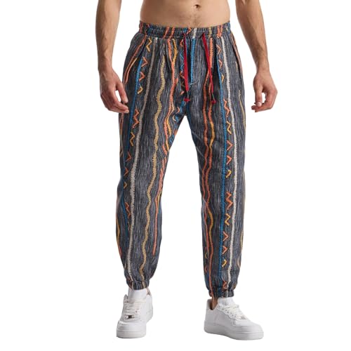 MakingDa Herren-Jogginghose aus Baumwolle mit elastischem Bund, Paisley bedruckter, Hippie-Stil Weite Beinhose, Lockere Passform, bequem für Strand, Spazierengehen, Laufen und Joggen-JK60-5-M von MakingDa