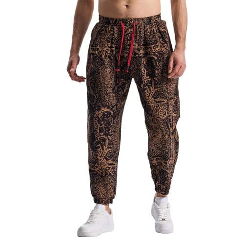 MakingDa Herren-Jogginghose aus Baumwolle mit elastischem Bund, Paisley bedruckter, Hippie-Stil Weite Beinhose, Lockere Passform, bequem für Strand, Spazierengehen, Laufen und Joggen-JK61-1-M von MakingDa