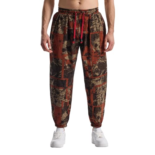 MakingDa Herren-Jogginghose aus Baumwolle mit elastischem Bund, Paisley bedruckter, Hippie-Stil Weite Beinhose, Lockere Passform, bequem für Strand, Spazierengehen, Laufen und Joggen-JK61-4-3XL von MakingDa
