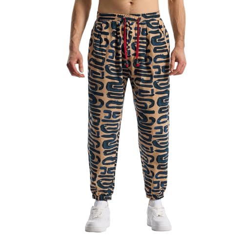 MakingDa Herren-Jogginghose aus Baumwolle mit elastischem Bund, Paisley bedruckter, Hippie-Stil Weite Beinhose, Lockere Passform, bequem für Strand, Spazierengehen, Laufen und Joggen-JK62-2-3XL von MakingDa