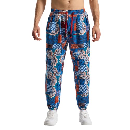 MakingDa Herren-Jogginghose aus Baumwolle mit elastischem Bund, Paisley bedruckter, Hippie-Stil Weite Beinhose, Lockere Passform, bequem für Strand, Spazierengehen, Laufen und Joggen-JK62-3-XXL von MakingDa