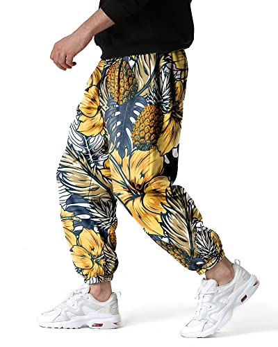 MakingDa Herren-Jogginghose mit elastischem Bund, Lockere Passform, Paisley bedruckter, Hippie-Stil Weite Beinhose, bequem für Laufen, Joggen, Strand und Spazierengehen-4-3XL-X von MakingDa
