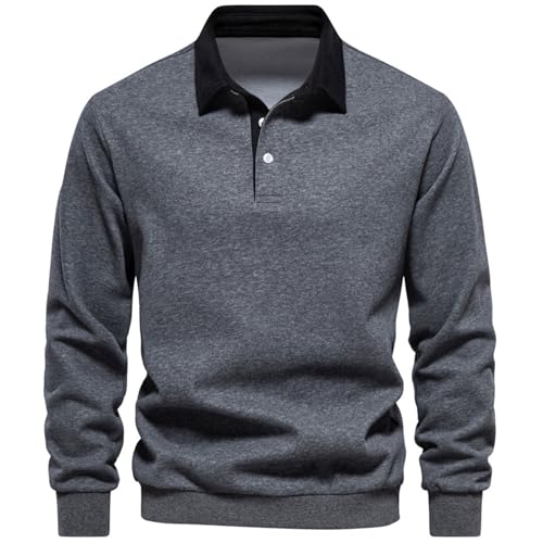 MakingDa Herren Pullover Sweatshirt Polokragen Langarm Winter Warm Sweatshirts Casual Smart Einfarbig Basic Sweater Top Ohne Kapuze Sweatjacke Polo-Ausschnitt Sweatshirts für Herren DunkelGrau M von MakingDa