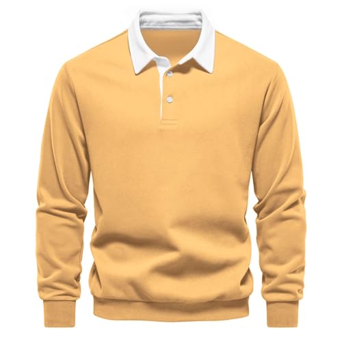 MakingDa Herren Pullover Sweatshirt Polokragen Langarm Winter Warm Sweatshirts Casual Smart Einfarbig Basic Sweater Top Ohne Kapuze Sweatjacke Polo-Ausschnitt Sweatshirts für Herren Gelb XL von MakingDa