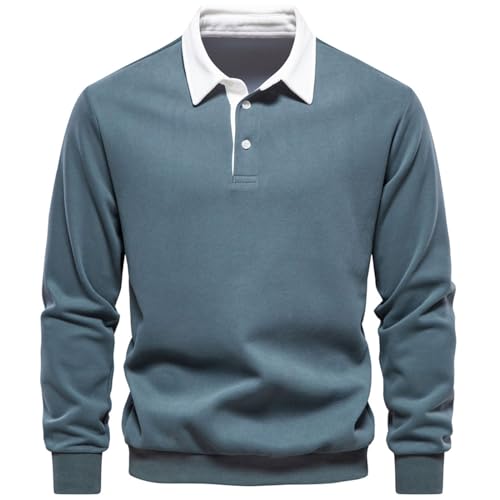 MakingDa Herren Pullover Sweatshirt Polokragen Langarm Winter Warm Sweatshirts Casual Smart Einfarbig Basic Sweater Top Ohne Kapuze Sweatjacke Polo-Ausschnitt Sweatshirts für Herren GrasGrün M von MakingDa