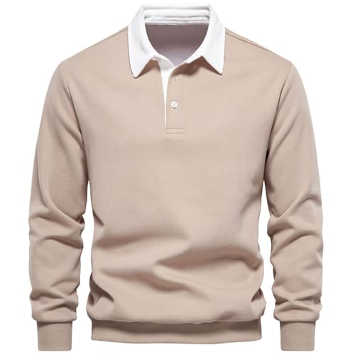 MakingDa Herren Pullover Sweatshirt Polokragen Langarm Winter Warm Sweatshirts Casual Smart Einfarbig Basic Sweater Top Ohne Kapuze Sweatjacke Polo-Ausschnitt Sweatshirts für Herren Khaki XL von MakingDa