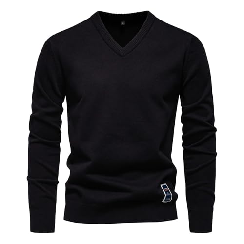 MakingDa Herren Pullover V-Ausschnitt Pullover Strickpullover Langarm Slim Fit Winter Warm Leicht Casual Strickwaren Pullover, Schwarz , XXL von MakingDa