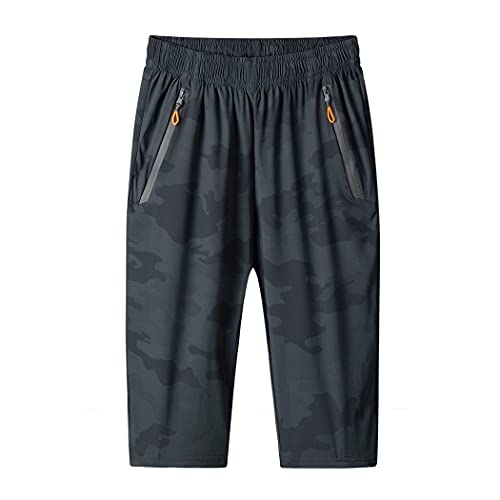 MakingDa Herren Shorts 3/4 Jogger Capri Casual Sport Hosen Sommer Lose Reißverschluss Gym Running Trainingshose – Elastische Taille unterhalb des Knies Kurz ​ mit Reißverschlusstasche, Camoblack, XL von MakingDa