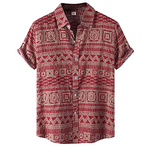 MakingDa Herren Sommer Hawaii-Hemden Blumenhemden Kurzarm Button Down Funky Casual Strand Urlaub Aloha Shirt, K-rot, M von MakingDa