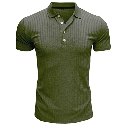 Poloshirt Herren Kurzarm Slim Fit Muskel Polohemd Männer Dehnbar Sport Pullover Polo Hemd Golf Tennis T-Shirt Armeegrün L von MakingDa