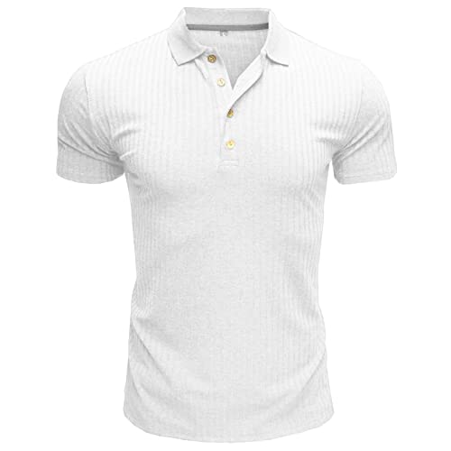 Poloshirt Herren Kurzarm Slim Fit Muskel Polohemd Männer Dehnbar Sport Pullover Polo Hemd Golf Tennis T-Shirt Weiß S von MakingDa