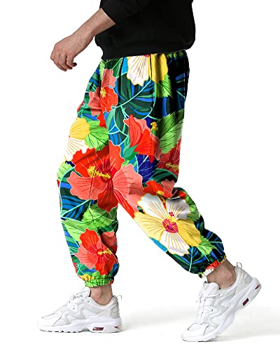 MakingDa Herren-Jogginghose mit elastischem Bund, Lockere Passform, Paisley bedruckter, Hippie-Stil Weite Beinhose, bequem für Laufen, Joggen, Strand und Spazierengehen-1-3XL von MakingDa