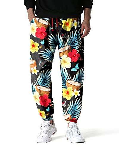 MakingDa MakingDa Herren Blumen Bedruckte Trainingshose Elastische Taille Hippie Pumphose Haremshose Bohemian Baggy Beach Yoga Lounge Jogger Hose-6-3XL von MakingDa