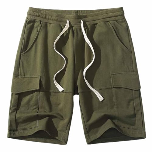 MakingDa Men's Cargo Shorts Sommer Baumwolle Casual Trousers Short Elastic Waist Shorts with 6 Pockets ArmyGreen M von MakingDa