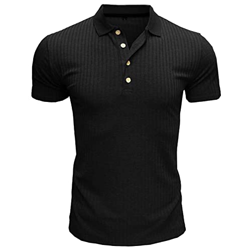 Poloshirt Herren Kurzarm Slim Fit Muskel Polohemd Männer Dehnbar Sport Pullover Polo Hemd Golf Tennis T-Shirt Schwarz XXL von MakingDa