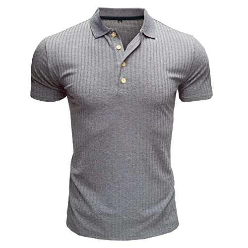 Poloshirt Herren Kurzarm Slim Fit Muskel Polohemd Männer Dehnbar Sport Pullover Polo Hemd Golf Tennis T-Shirt Hellblau XL von MakingDa