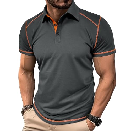 MakingDa Poloshirt Herren Kurzarm Farbblockiert V-Ausschnitt Kurzarm Mit Kragen Klassisch Slim Fit Massiv Polohemd Golf Laufen Leichtgewicht Sportkleidung Sommer Arbeit Polo Shirt Dunkelgrau M von MakingDa