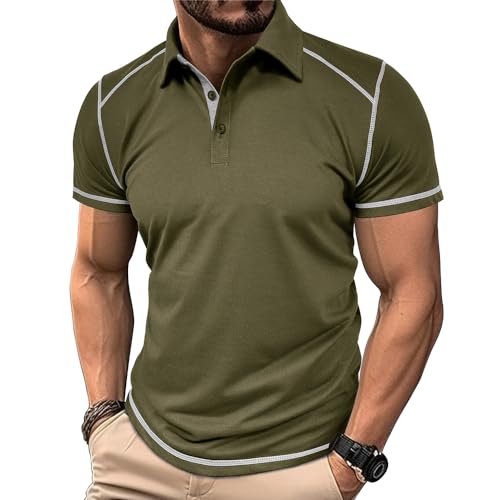MakingDa Poloshirt Herren Kurzarm Farbblockiert V-Ausschnitt Kurzarm Mit Kragen Klassisch Slim Fit Massiv Polohemd Golf Laufen Leichtgewicht Sportkleidung Sommer Arbeit Polo Shirt Grün L von MakingDa
