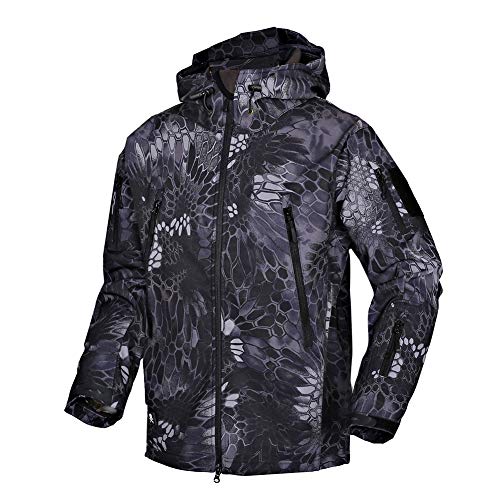 MakingDa Wasserdichte Herren-Jacke, lässiger Kapuzenmantel, Softshell-Fleece-gefüttert, Laufjacken, taktische Militär, Arbeit, Angeln, Jagd, Klettern, Schwarz-Camo, XXL von MakingDa