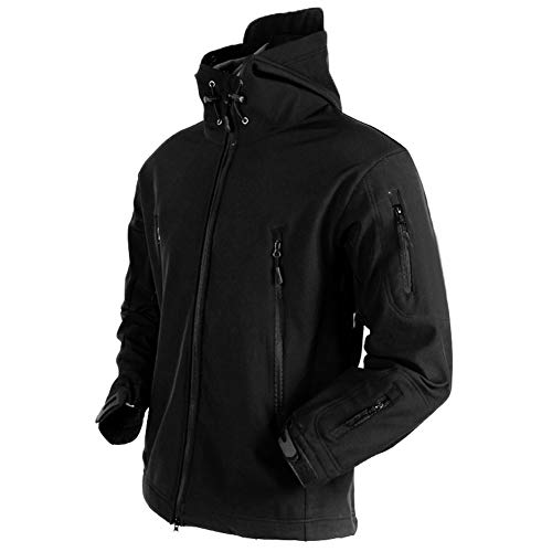 MakingDa Wasserdichte Herren-Jacken, lässiger Kapuzenmantel, Softshell-Fleece-gefüttert, Laufjacken, taktisch, militärisch, Arbeit, Angeln, Jagd, Klettern, Schwarz , L von MakingDa