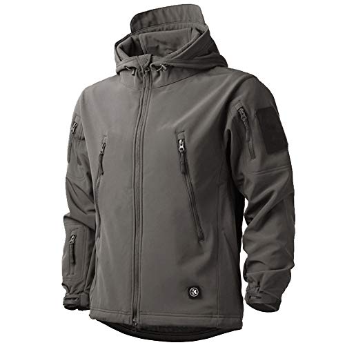 MakingDa Wasserdichte Herren-Jacke, lässiger Kapuzenmantel, Softshell-Fleece-gefüttert, Laufjacken, taktische Militärjacke, Arbeit, Angeln, Jagd, Klettern, grau, L von MakingDa