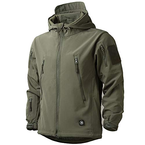 MakingDa Wasserdichte Herren-Jacke, lässiger Kapuzenmantel, Softshell-Fleece-gefüttert, Laufjacken, taktische Militärjacke, Arbeit, Angeln, Jagd, Klettern, grün, M von MakingDa