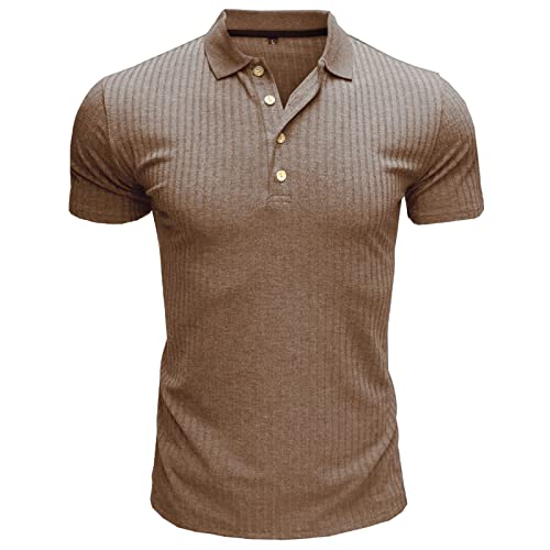 Poloshirt Herren Kurzarm Slim Fit Muskel Polohemd Männer Dehnbar Sport Pullover Polo Hemd Golf Tennis T-Shirt Khaki M von MakingDa