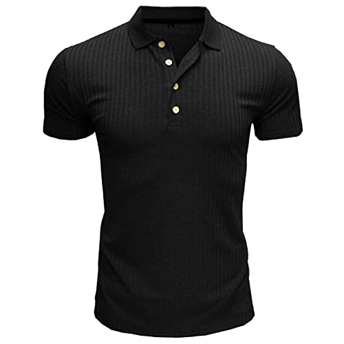 Poloshirt Herren Kurzarm Slim Fit Muskel Polohemd Männer Dehnbar Sport Pullover Polo Hemd Golf Tennis T-Shirt Schwarz S von MakingDa