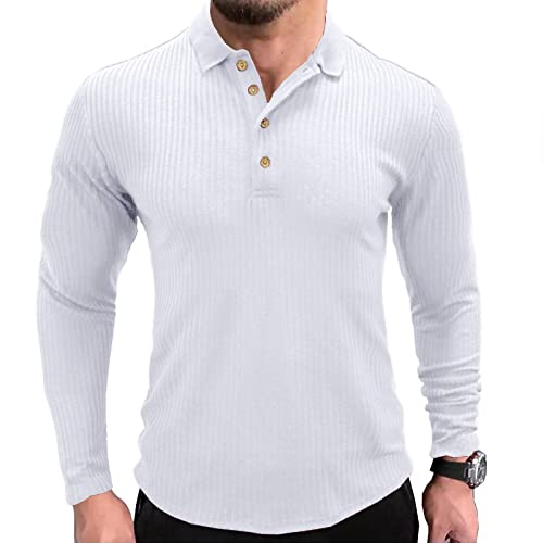 Poloshirt Herren Langarm Slim Fit Muskel Polohemd Männer Dehnbar Sport Pullover Polo Hemd Golf Tennis T-Shirt Weiß S von MakingDa