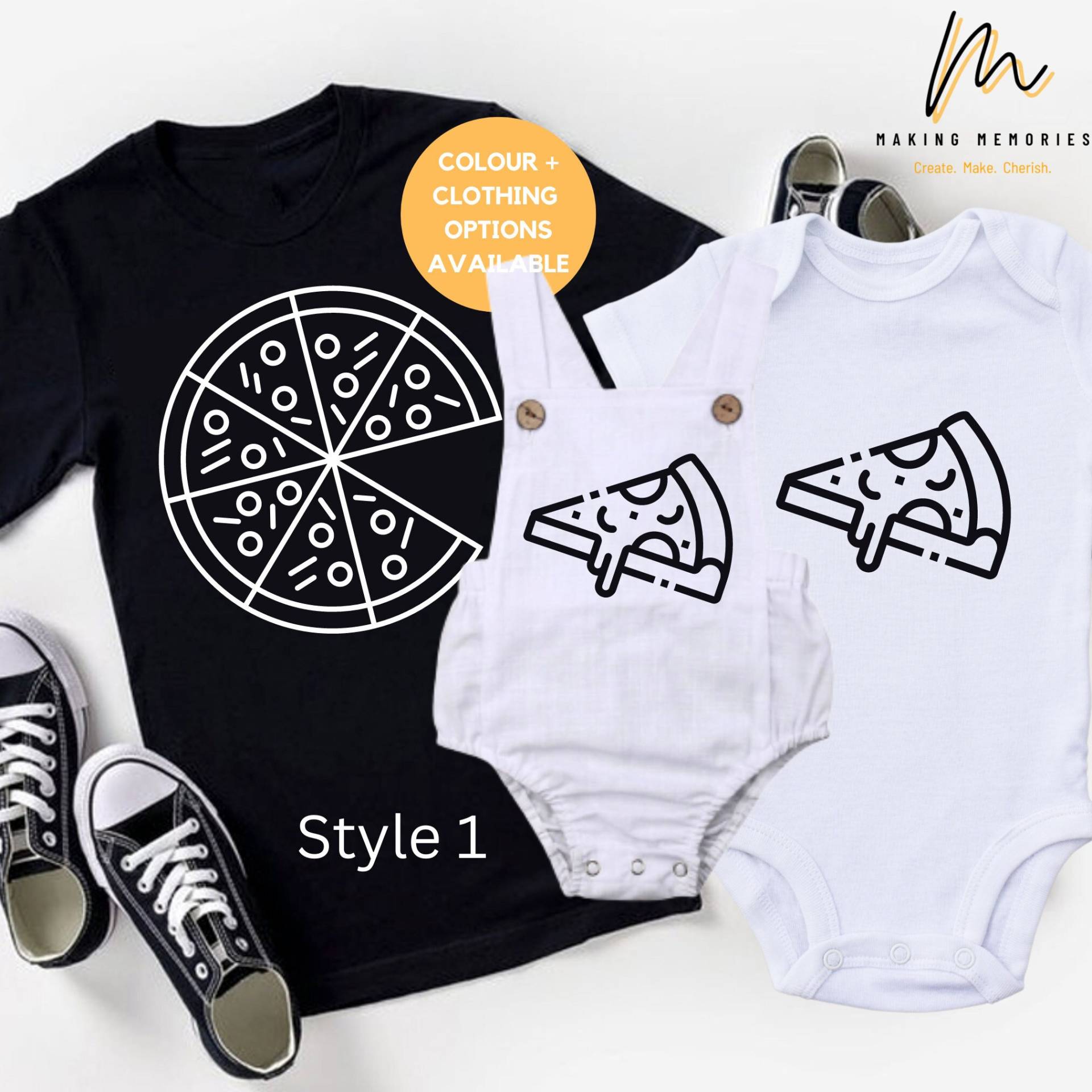 Vatertags Outfit, Pizza T-Shirt, 1./Erster Vatertag Baby Wachsen, Und Pizzascheibe Passendes Set von MakingMemoriesFash