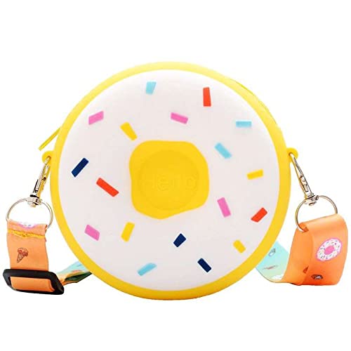 Makio Regenbogenfarbene Silikon-Tasche für Mädchen, Größe 12 x 4 cm, Geschenk für Mädchen, verstellbarer und abnehmbarer Schultergurt., Donut, Gelb von Makio