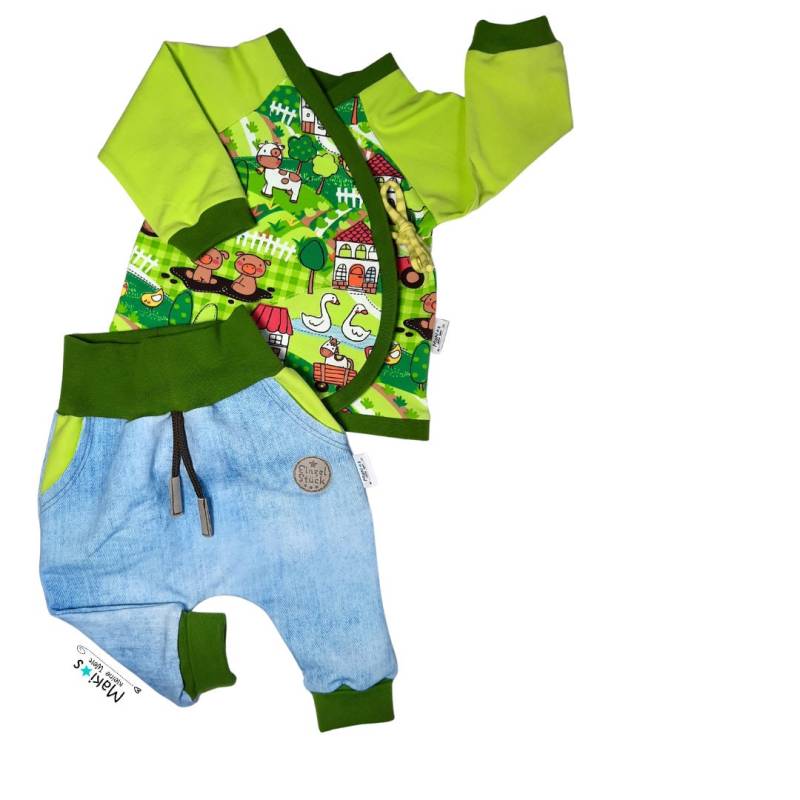 Babyset Gr. 62/68 Baggyjeans Mit Wickelshirt Bauernhof | Jeanshose Für Babys Baby Geschenk Set Coming Home Outfit Tiere Babyset Gr. 62/68 Baggyjeans Mit Wickelshirt Bauernhof | Jeanshose Für Babys Baby Geschenk Set Coming Home Outfit Tiere von MakiskleineWelt