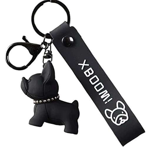 French Bulldog Schlüsselanhänger mit Metallring und Karabiner. Perfekt zum Tragen von Schlüsseln oder zum Aufhängen in Ihrem Rucksack oder Ihrer Handtasche (Schwarz) von Makito