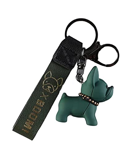 French Bulldog Schlüsselanhänger mit Metallring und Karabiner. Perfekt zum Tragen von Schlüsseln oder zum Aufhängen in Rucksack oder Handtasche (Grün) von Makito