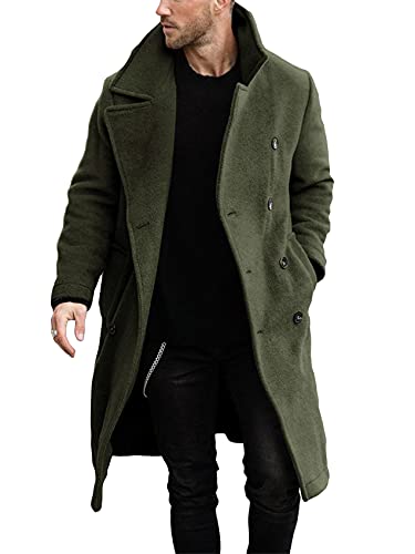 Herren Zweireihiger Trenchcoat Casual Reverskragen Business Winter Lange Mantel, armee-grün, Large von Makkrom