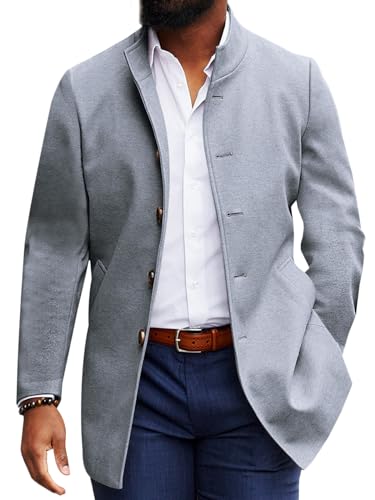 Makkrom Herren Casual Mantel Winter Einreiher Stehkragen Peacoat Business Warm Revers Topcoat, GRAU, Medium Makkrom Herren Casual Mantel Winter Einreiher Stehkragen Peacoat Business Warm Revers Topcoat, GRAU, Medium von Makkrom