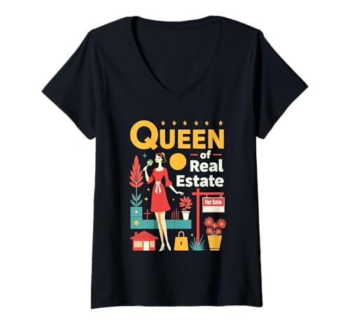 Damen Immobilienmädchen -Maklermakler immobilienmedizinische T-Shirt mit V-Ausschnitt von Makler Immobilienmakler Hausverkäufer Job
