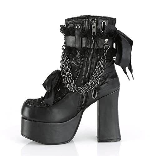 Makmeoyw DaHerren Plateau Goth Knöchel Stiefel Black Chain Punk Stiefel Thick Heel Goth Stiefel with Side Zipper Riband Absatz Chunky Stiefeletten Size 38 von Makmeoyw