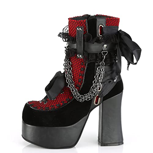 Makmeoyw DaHerren Plateau Goth Knöchel Stiefel Red Chain Punk Stiefel Thick Heel Goth Stiefel with Side Zipper Riband Absatz Chunky Stiefeletten Size 38 von Makmeoyw