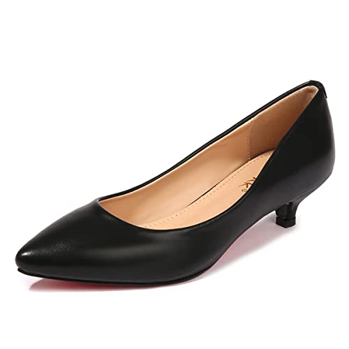 Makmeoyw Damens Low Kitten Heel Pumps Pointed Toe Dress Pumps Ohne Verschluss Buro Low Heel Pumps Damen Casual Party Prom Dress Pumps Black Size 38 von Makmeoyw