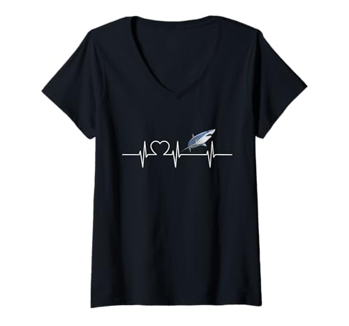 Damen Makohaie Herzschlag Makohai T-Shirt mit V-Ausschnitt Damen Makohaie Herzschlag Makohai T-Shirt mit V-Ausschnitt von Makohaie Makohai Tier Shop