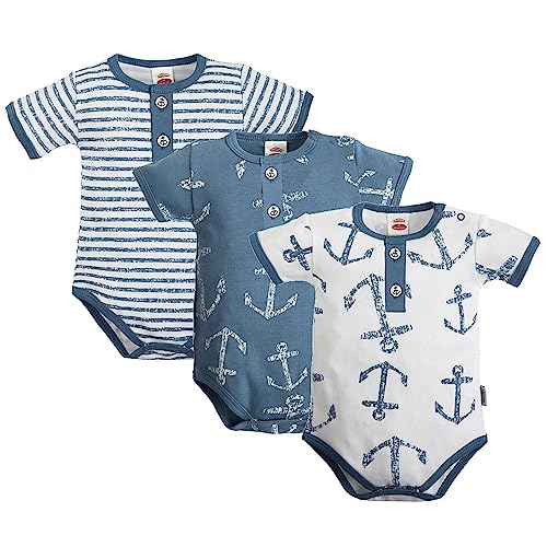 Baby Body Kurzarm 3er Pack - Kurzarmbody Set für Jungen & Mädchen - Neugeborene & Kleinkinder - 100% Baumwolle Anker Maritim Look (BlueSea, 68) von Makoma