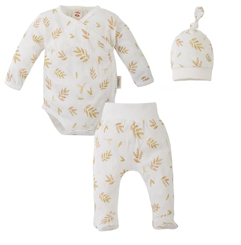 Babykleidung Set Wickelbody Langarm Hose mit Fuß & Mütze mit Knoten - Erstausstattung Neutral Neugeborene - Baby Geschenk (Li & Lu, 56) von Makoma