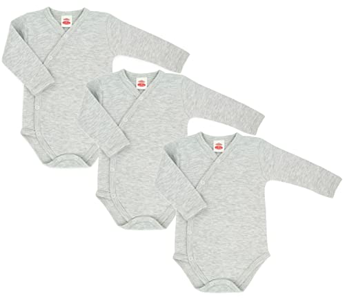 Makoma Baby Body Langarm Wickelbody 3er Pack für Neugeborene Jungen & Mädchen Unisex 100% Baumwolle (56, Grau) von Makoma