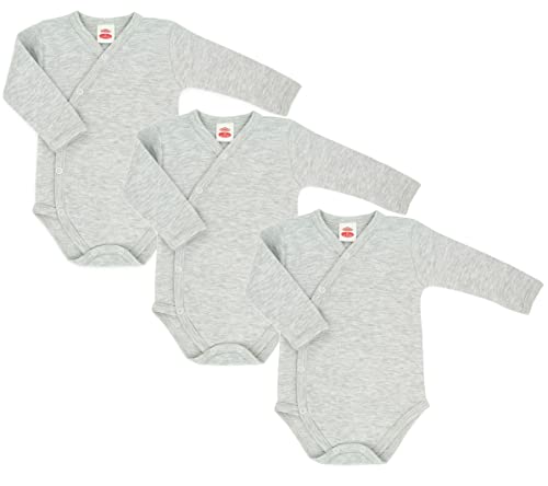 Makoma Baby Body Langarm Wickelbody 3er Pack für Neugeborene Jungen & Mädchen Unisex 100% Baumwolle (68, Grau) von Makoma