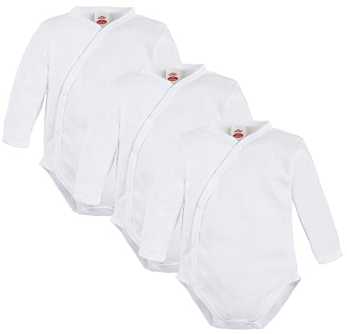 Makoma Baby Body Langarm Wickelbody 3er Pack für Neugeborene Jungen & Mädchen Unisex 100% Baumwolle (68, Weiß) von Makoma