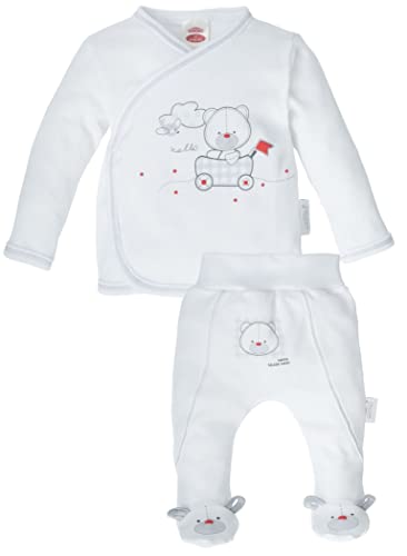 Makoma Baby Erstausstattung Set Unisex - Strampelhose mit Fuß Langarm Wickeljacke Bekleidungsset 2tlg. Für Neugeborene Jungen Mädchen Babysachen (68, OrganicWhite) von Makoma