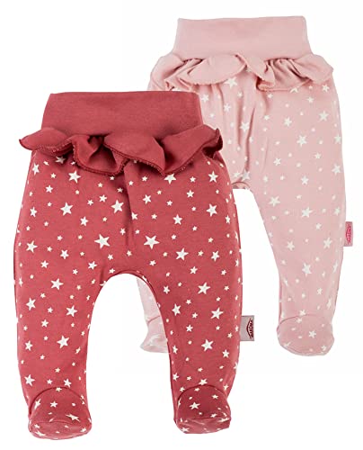 Makoma Baby Hose mit Fuß 2er Pack - Strampelhose für Neugeborene Mädchen - 100% Baumwolle Sterne Rosa/Rot (56) von Makoma