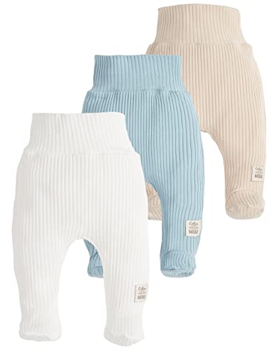 Makoma Baby Hose mit Fuß 3er Set Strampelhose für Neugeborene Jungen & Mädchen - breitem Bund - 100% Baumwolle (Harmony, 68) von Makoma