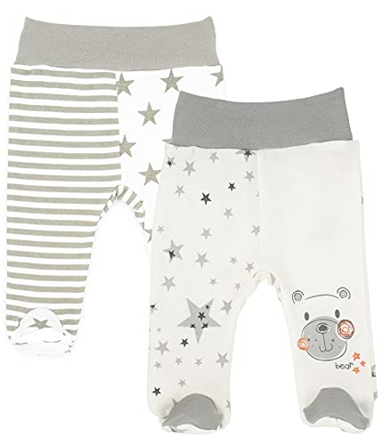 Makoma Baby Hose mit Fuß Mädchen & Jungen Stramplerhose Unisex 2er Pack 100% Baumwolle Eule & Teddy (68) von Makoma